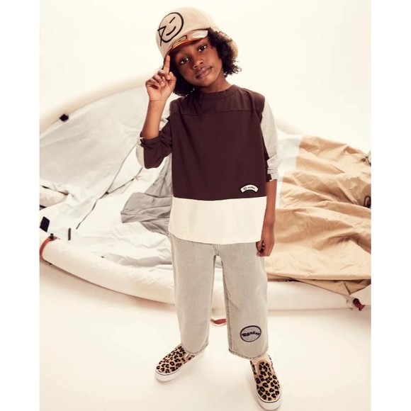 WYNKEN Kids Unisex Brown & Gray Tri-Line Colorblock Long Sleeve T-Shirt\ 6Y 4Y - Picture 2 of 11